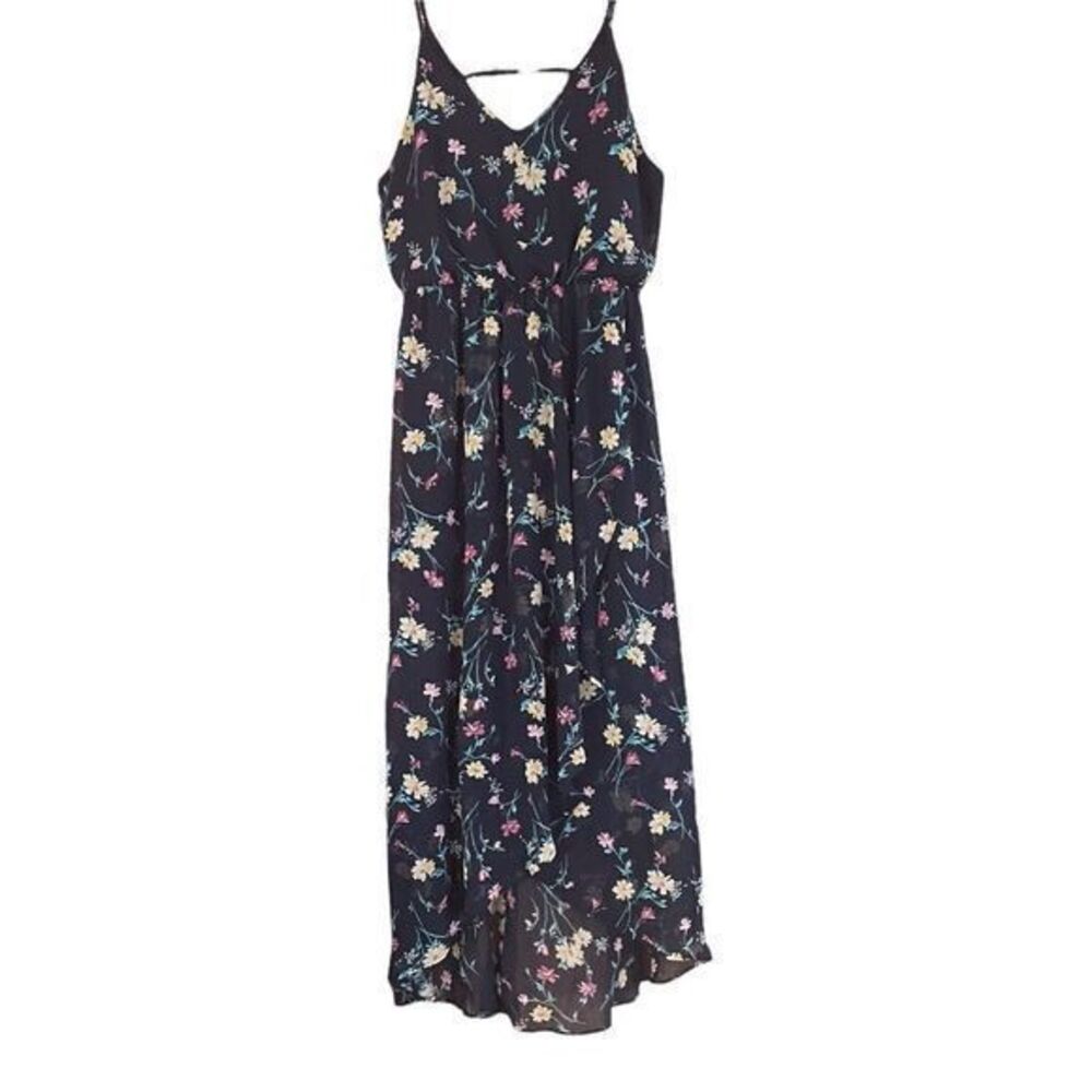Sienna Sky Babydoll Floral Faux Wrap Asymmetrical Hem Chiffon Maxi Dress Size Me